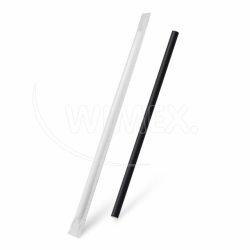 Slámka papírová černá `JUMBO` Ø8mm x 25cm jednotlivě balená [100 ks]