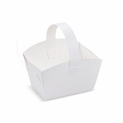 Svatební košíček (PAP-Recy) s ouškem bílý 10 x 8 x 6 cm [50 ks]