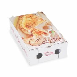 Krabice na pizzu (mikrovlnitá lepenka) R4 Calzone bílá s potiskem 17 x 28 x 7