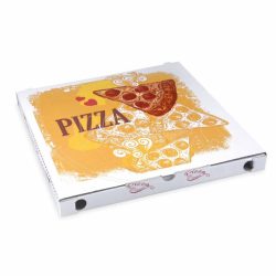 Krabice na pizzu (mikrovlnitá lepenka) C4 bílá s potiskem 34