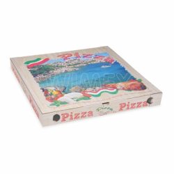 Krabice na pizzu (mikrovlnitá lepenka) G4 bílá s potiskem 46 x 46 x 5 cm [100 ks]