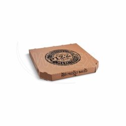 Krabice na pizzu (mikrovlnitá lepenka) E6 kraft s potiskem 33 x 33 x 3 cm [100 ks]
