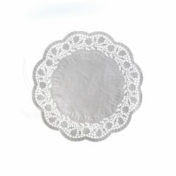 Dekorativní krajka (PAP) kulatá bílá Ø24cm [100 ks]