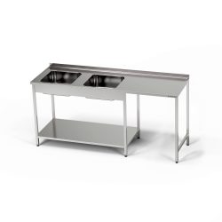 Nerezový stůl s dvoudřezem a prostorem pro myčku 210x60x85 cm | FORGAST